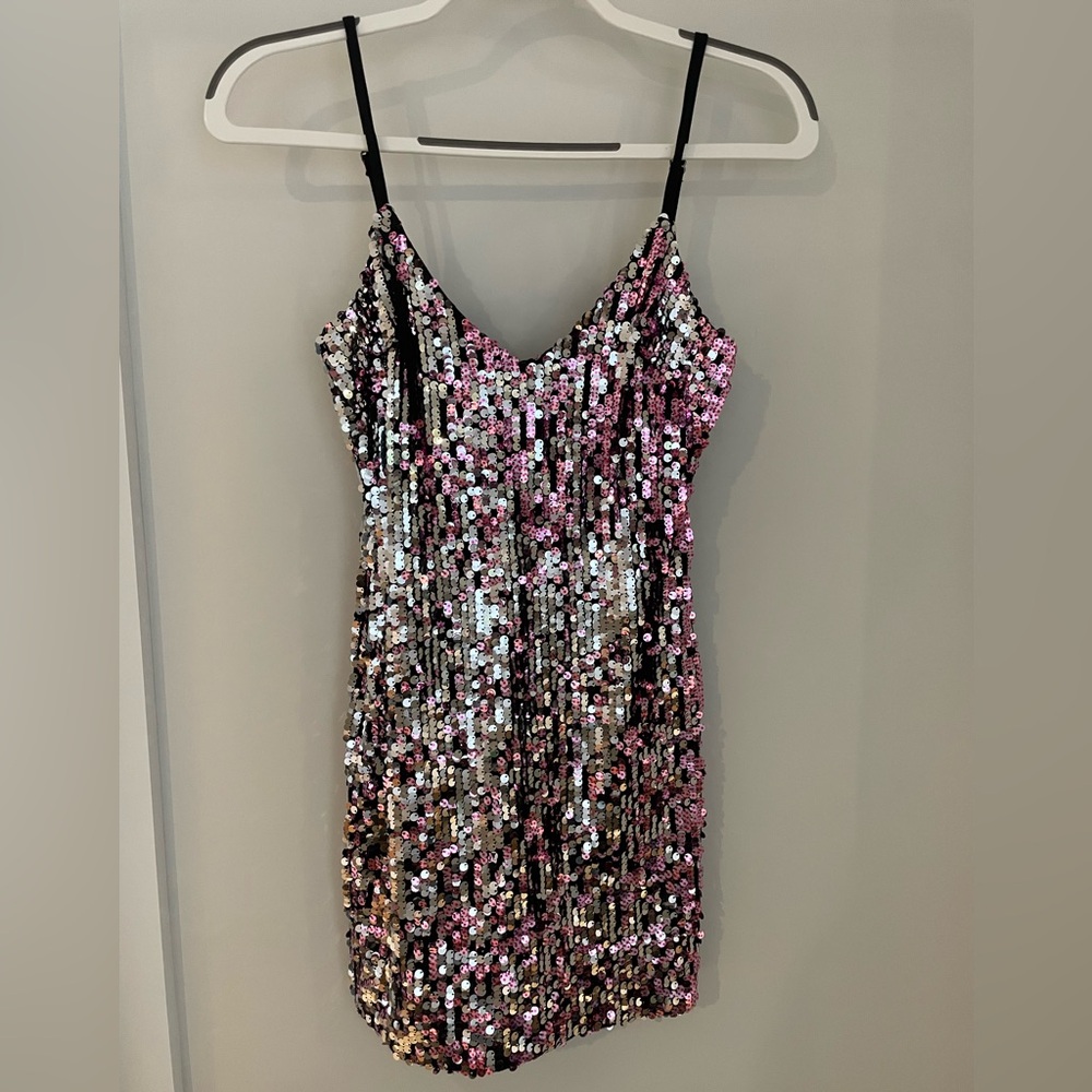 Cosmopolitan Silver & Magenta Sequin Mini Dress